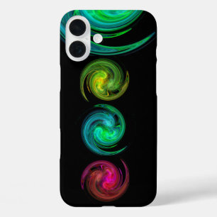 Coques iPhone 16 Plus JAUNE ROUGE BLEU CLAIR VORTEX Fractal Art, Noir
