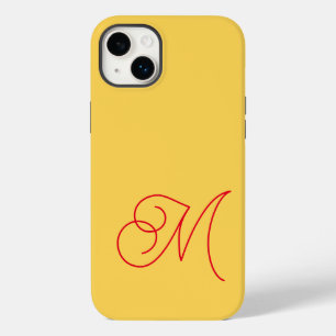 Coque Pour iPhone 14 Plus Jaune Rouge Monogramme Classique Script Plain