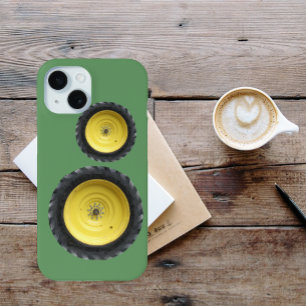Coque Pour iPhone 15 Jaune Tracteur agricole Roues