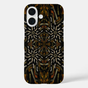 Coques iPhone 16 Jaunes dorés crémeux motif ratissé sur fond noir