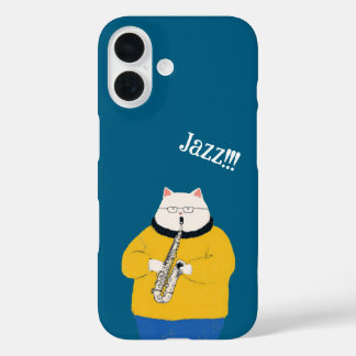 Coques iPhone 16 Jazz cat, personnalisé