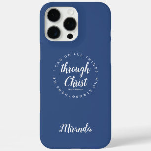 Coques iPhone 16 Pro Max Je Peux Faire Tout Par Le Christ Écriture Bleu