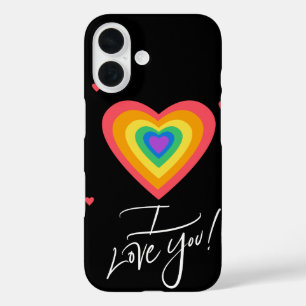 Coques iPhone 16 Je t'aime et cœur arc-en-ciel