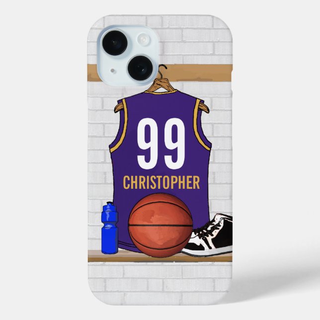 Coques Case-Mate iPhone Jersey de basket-ball personnalisé violet | Or (Verso)