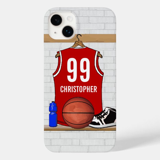 Coques Case-Mate iPhone Jersey de basket-ball rouge et blanc personnalisé (Verso)