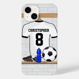Coque Pour iPhone 14 Jersey de football noir blanc personnalisé