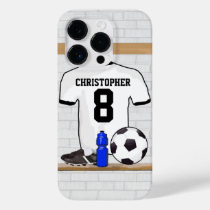 Coque Pour iPhone 14 Pro Jersey de football noir blanc personnalisé