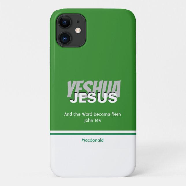 Coques Case-Mate iPhone JESUS YESHUA Écriture Personnalisée VERT (Dos)