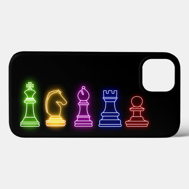 Coques Case-Mate iPhone Jeu d'échecs Neon Lumières Noir (Verso (horizontal))