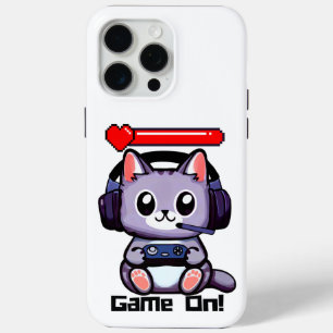 Coque iPhone 15 Pro Max Jeu Sur Gamer Chat Avec Bar Santé