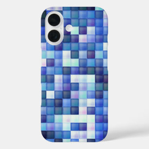 Coques iPhone 16 Jeu vidéo Pixels Carré bleu Motif