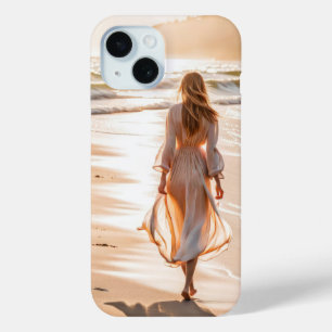 Coque Pour iPhone 15 Jeune femme marchant sur la plage