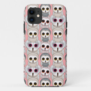 Coque iPhone 11 Jeunes Hiboux sur Motif Rose