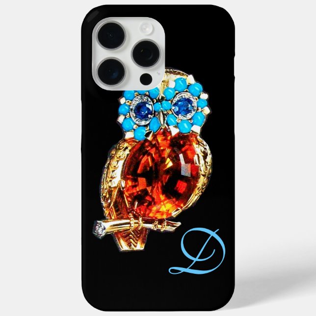 Coques Case-Mate iPhone JEWEL OWL MONOGRAM Or, Turquase Bleue Topaz (Verso)