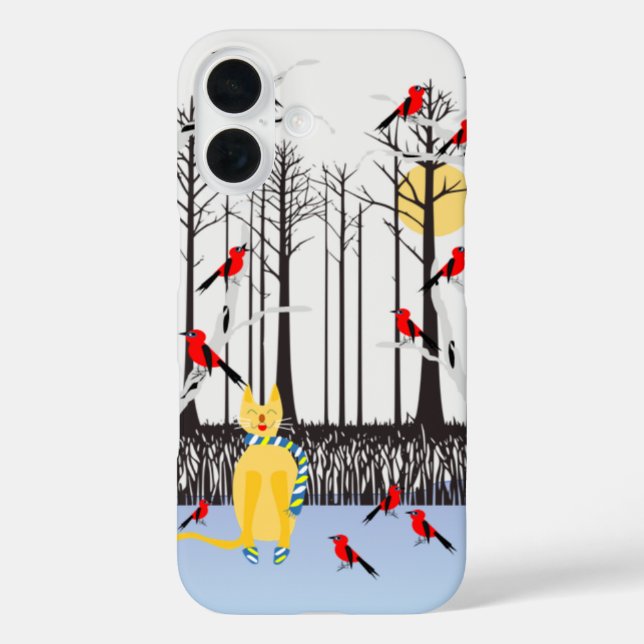 Coques Case-Mate iPhone Joie d'hiver - Chat avec foulard Birch Trees Cardi (Verso)