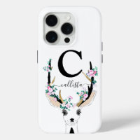 Joli Artsy rose Floral Cerf Animal Monogramme