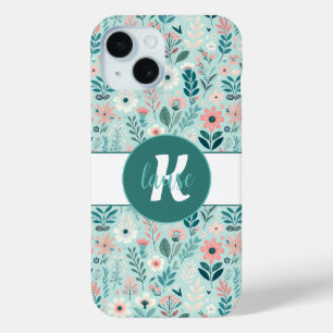 Coque Pour iPhone 15 Joli bleu et rose pastel Fleurs d'Art folklorique
