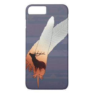Coque iPhone 7 Plus Joli bleu marine de plume de Natif américain