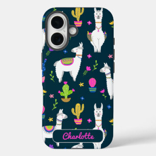 Coques iPhone 16 Joli Cactus d'Alpaga Coloré Nom Personnalisé 
