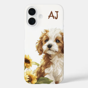 Coques iPhone 16 Joli chatte tournesol Monogramme