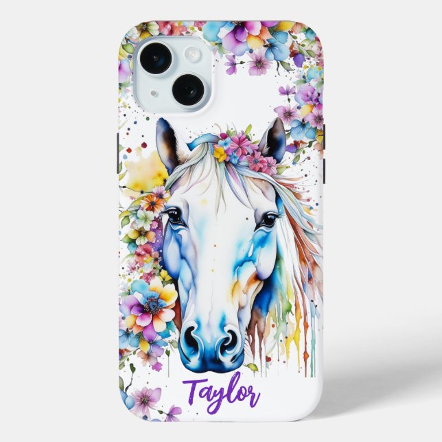 Coques Case-Mate iPhone Joli Cheval Blanc Floral Personnalisé (Verso)