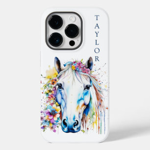 Coque Pour iPhone 14 Pro Joli Cheval Blanc Floral Personnalisé