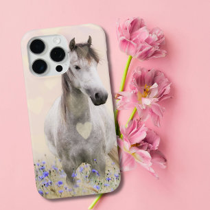 Coque iPhone 15 Pro Max Joli Cheval Blanc Violet Fleur