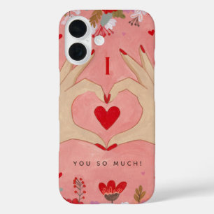 Coques iPhone 16 Joli cœur floral rose Saint-Valentin