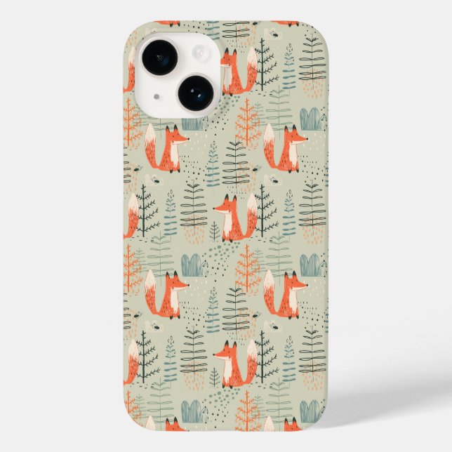 Coques Case-Mate iPhone Joli Doodle Fox Forest Motif de bois (Verso)
