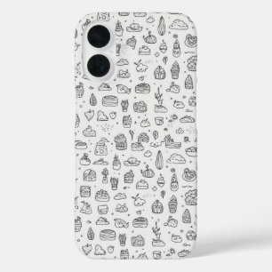 Coques iPhone 16 Joli doodles dessinés à la main en noir et blanc