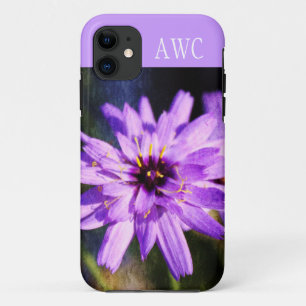 Coque iPhone 11 Joli et élégant monogramme de fleur marguerite vio