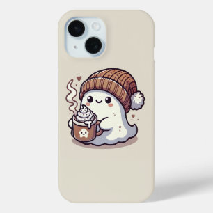 Coque Pour iPhone 15 Joli fantôme d'Halloween en bonnet d'automne et ch
