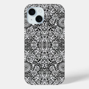 Coque Pour iPhone 15 Joli floral paisley noir blanc