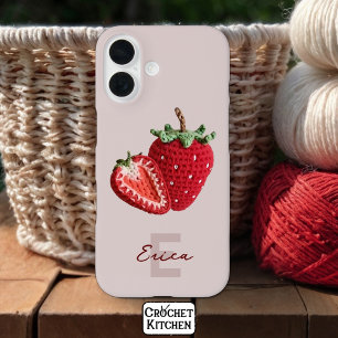 Coques iPhone 16 Joli Granny rose Chic Crochet Monogramme fraise