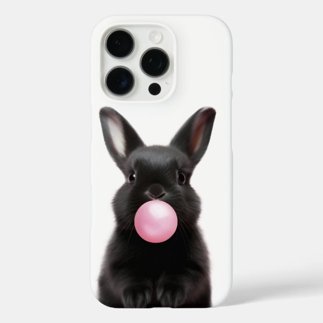 Coques Case-Mate iPhone Joli lapin noir soufflant de bulle rose gomme (Verso)