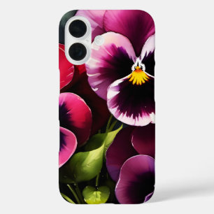 Coques iPhone 16 Joli marron noir rouge pansies aquarelle peinture