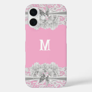 Coques iPhone 16 Joli monogramme blanc dentelle