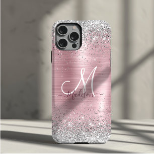 Case-Mate iPhone Case Joli monogramme faux paillettes argent rose blush