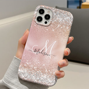 Case-Mate iPhone Case Joli monogramme pailleté argent faux or rose