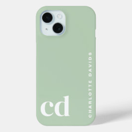 Coque Pour iPhone 15 Joli Monogramme vert fille