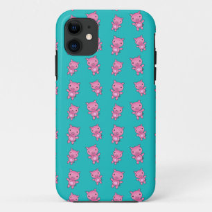 Coque iPhone 11 Joli motif de porc turquoise