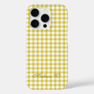 Coques iPhone 16 Pro Joli motif gingham jaune chaud