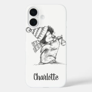 Coques iPhone 16 Joli pingouin de Noël rétro avec chapeau et écharp