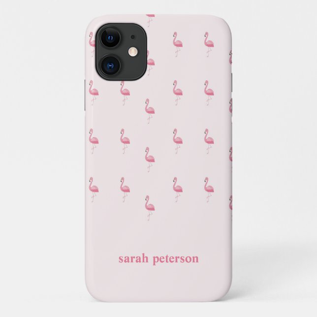 Coques Case-Mate iPhone Joli rose flamingo nom personnalisé rose (Dos)