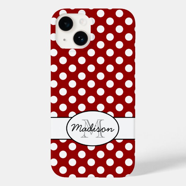 Coques Case-Mate iPhone Joli Rouge Blanc pois rétro motif Monogramme (Verso)