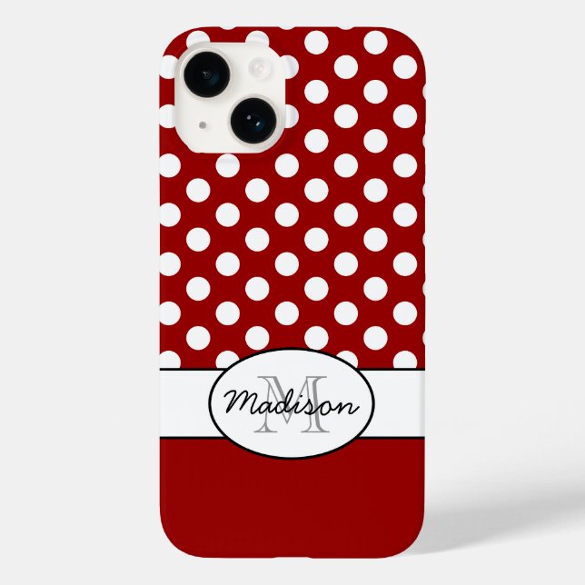 Coques Case-Mate iPhone Joli Rouge Blanc pois rétro motif Monogramme (Verso)