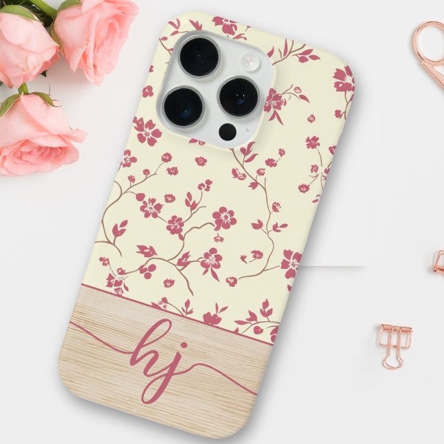 Coques Case-Mate iPhone Joli Shabby Personnalisé Chic Floral Bois Monogram (Créateur téléchargé)