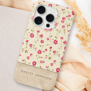Coque iPhone 15 Pro Joli Shabby Personnalisé Chic Floral Bois Monogram