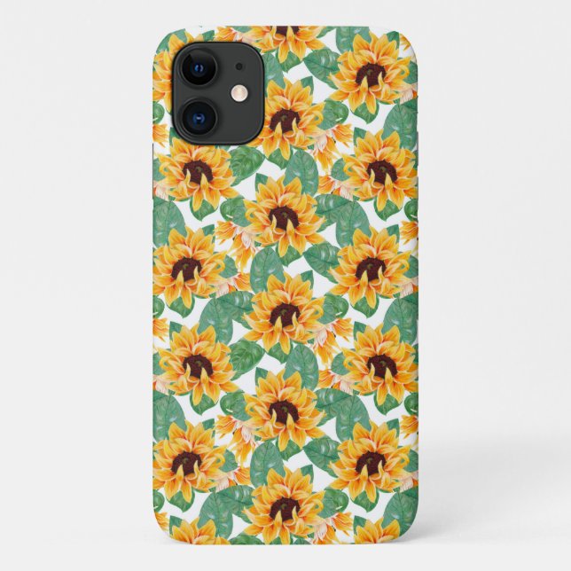 Coques Case-Mate iPhone Joli tournesol Jaune et Motif vert (Dos)
