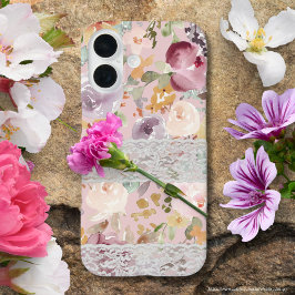 Coques iPhone 16 Jolie aquarelle fleurs avec dentelle Élégant chic